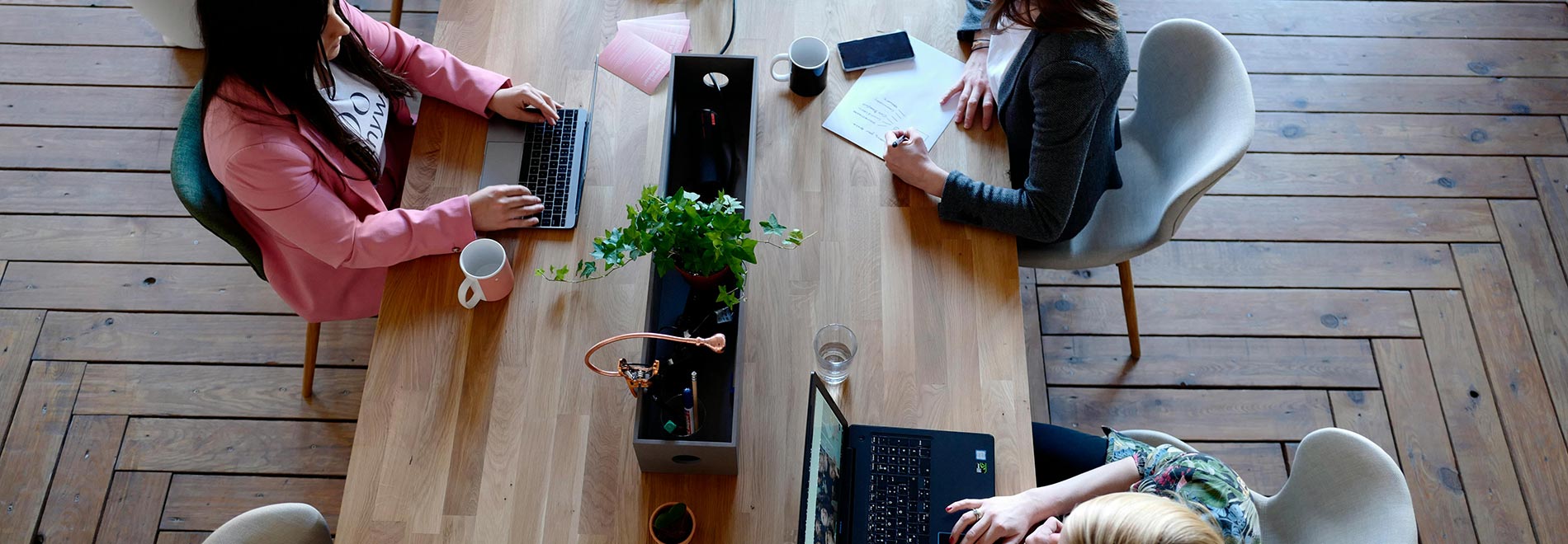 Coworkers in a shared office space